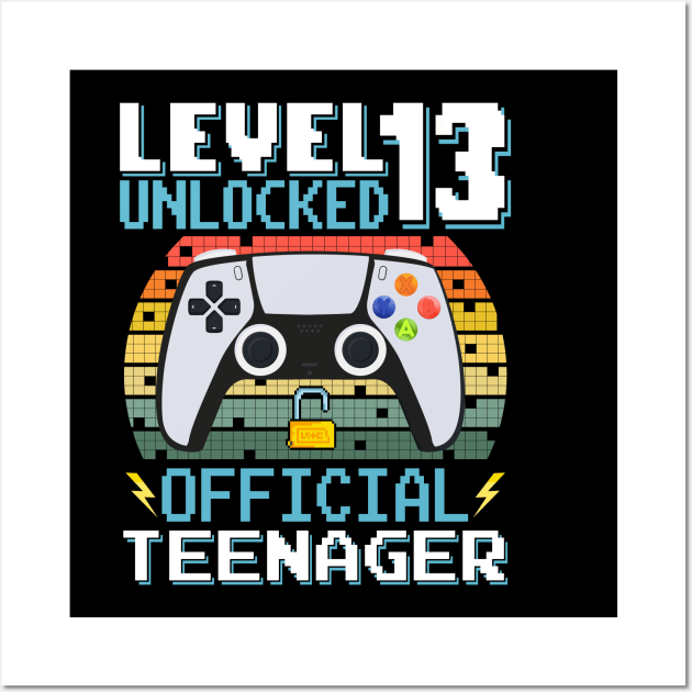 Level 13 Unlocked Official Teenager 13th Birthday Gamer Wall Art by Asg Design